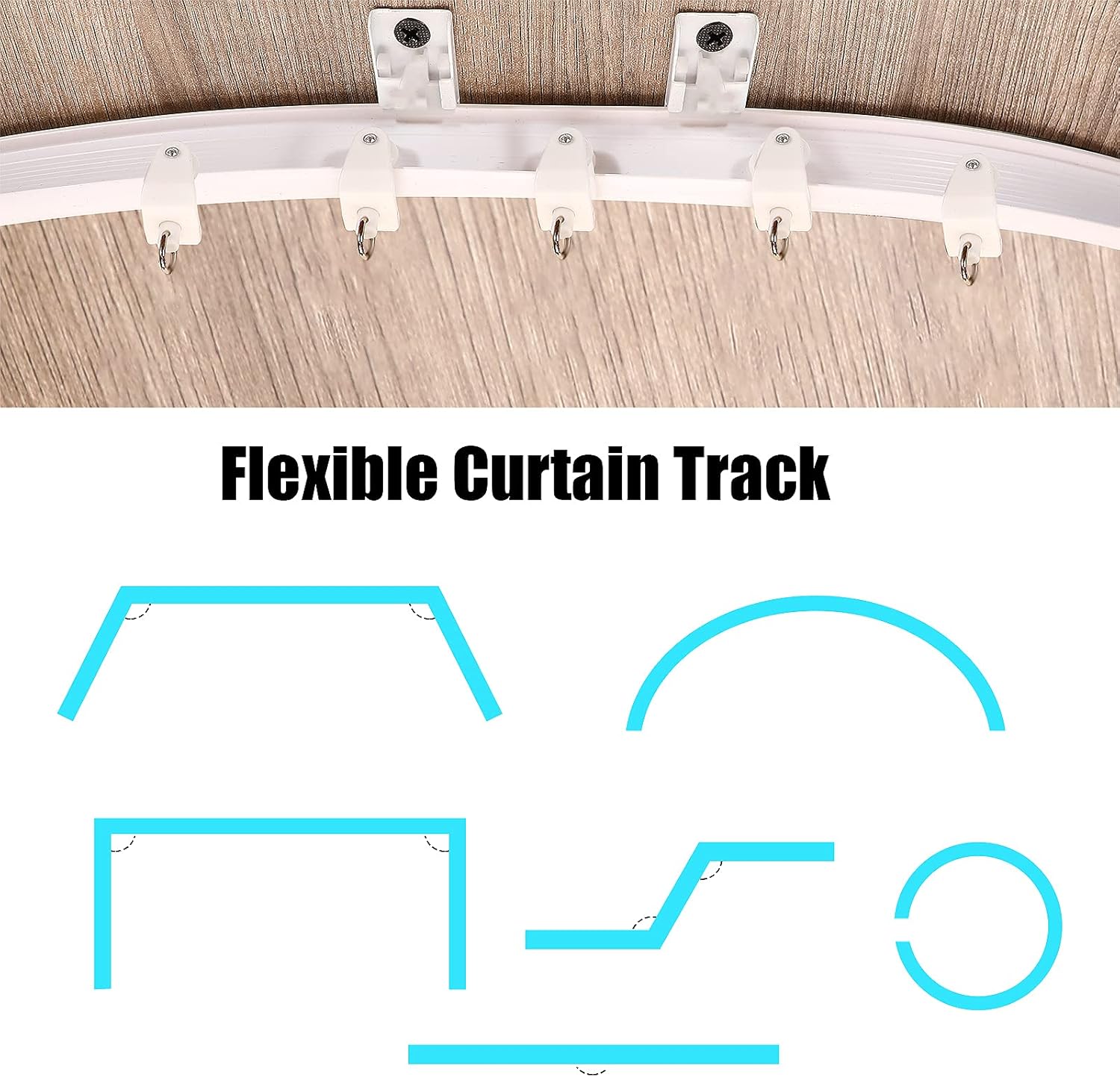 WHITE Jetec Flexible Bendable Ceiling Curtain Track, 9.8ft/16.4ft(5m), Ceiling Mount for Curtain Rail with Track, Room Divider(5 m,White)